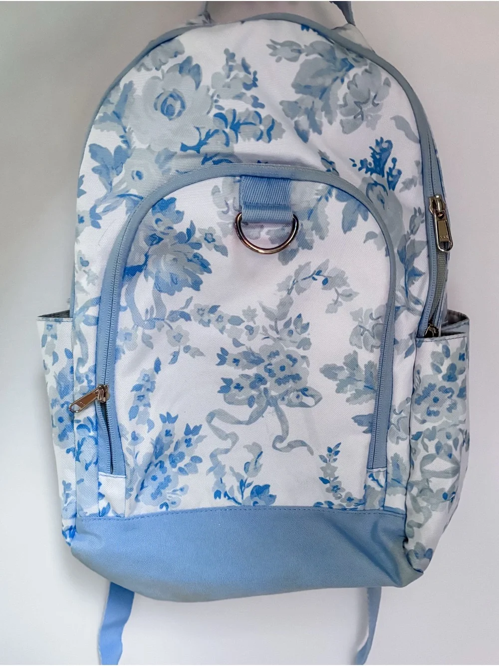 LoveShackFancy Light Blue and White Floral Kids Backpack